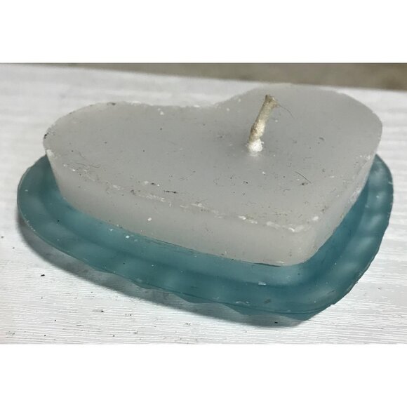Blue Heart-Shaped Glass Candle Holder with White One Wick Candle 3" - Picture 3 of 4